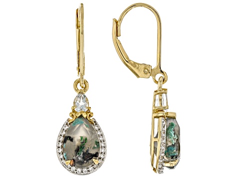 Aquadite™ With Aquamarine and White Zircon 18k Yellow Gold Over Silver Earrings 3.86ctw