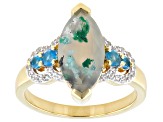 Aquadite® Chalcedony, White Zircon, Neon Apatite 18k Yellow Gold Over Sterling Silver Ring