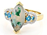Aquadite® Chalcedony, White Zircon, Neon Apatite 18k Yellow Gold Over Sterling Silver Ring
