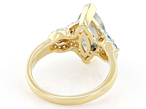 Aquadite® Chalcedony, White Zircon, Neon Apatite 18k Yellow Gold Over Sterling Silver Ring