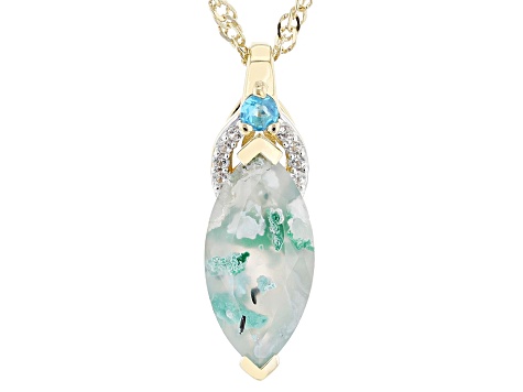 Blue Aquadite®, Apatite & White Zircon 18k Yellow Gold Over Silver Pendant With Chain 2.33ctw