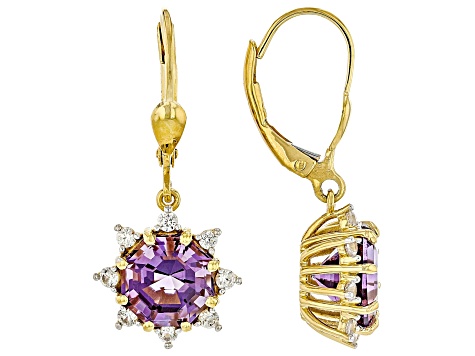Canela Amethyst With White Zircon 18k Yellow Gold Over Sterling Silver Earrings 3.89ctw