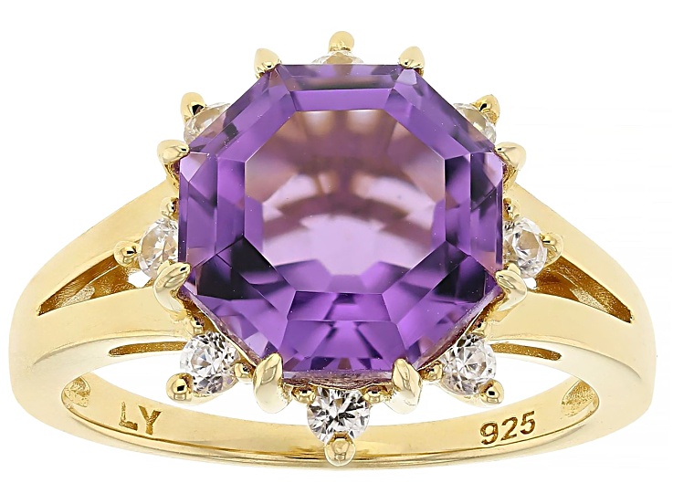 Canela Amethyst With White Zircon 18k Yellow Gold Over Sterling Silver Ring 3.50ctw
