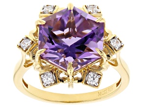 Canela Amethyst Star Cut With White Zircon 18k Yellow Gold Over Sterling Silver Ring 4.06ctw