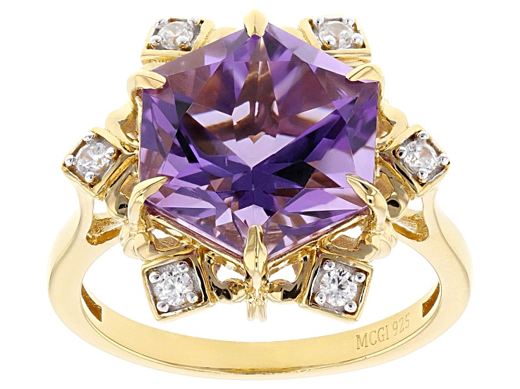 Canela Amethyst Star Cut With White Zircon 18k Yellow Gold Over Sterling Silver Ring 4.06ctw