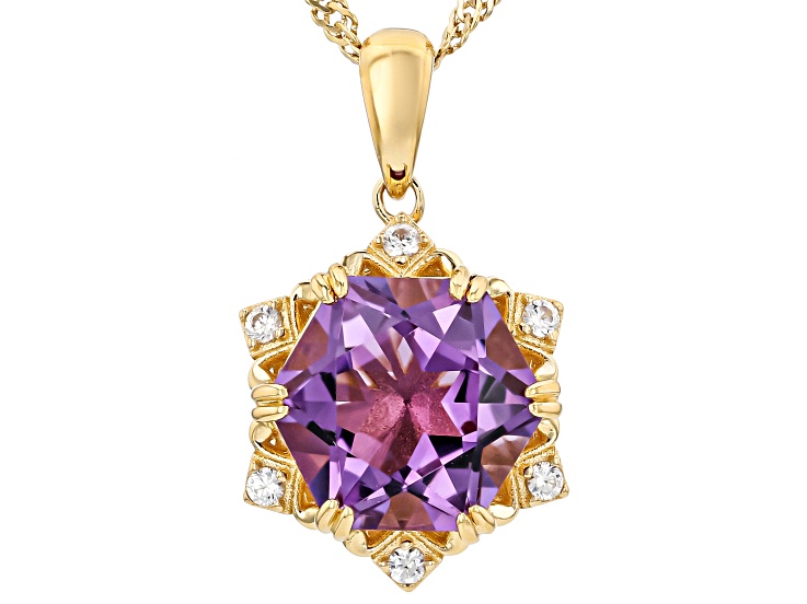 Canela Amethyst With White Zircon 18k Yellow Gold Over Sterling Silver Pendant With Chain 4.06ctw