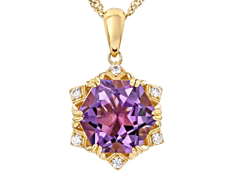 Canela Amethyst With White Zircon 18k Yellow Gold Over Sterling Silver Pendant With Chain 4.06ctw