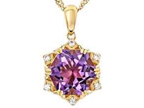 Canela Amethyst With White Zircon 18k Yellow Gold Over Sterling Silver Pendant With Chain 4.06ctw