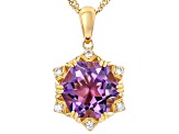 Canela Amethyst With White Zircon 18k Yellow Gold Over Sterling Silver Pendant With Chain 4.06ctw