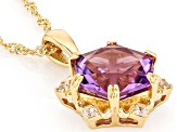 Canela Amethyst With White Zircon 18k Yellow Gold Over Sterling Silver Pendant With Chain 4.06ctw