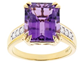 Canela Amethyst With White Prazana® Lab-Grown Diamonds 18k Yellow Gold Over Silver Ring 4.81ctw