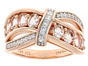 Peach Morganite With White Zircon 18k Rose Gold Over Sterling Silver Ring 1.72ctw