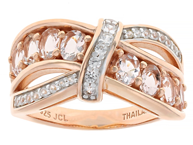 Peach Morganite With White Zircon 18k Rose Gold Over Sterling Silver Ring 1.72ctw