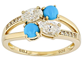Strontium Titanate, Sleeping Beauty Turquoise With Zircon 18K Yellow Gold Over Silver Ring 1.15ctw