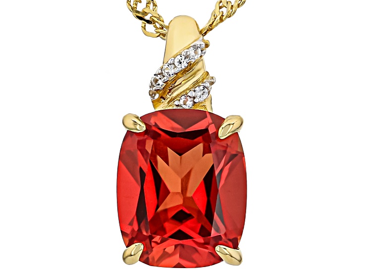 Lab Sunset Sapphire 18k Yellow Gold Over Sterling Silver Pendant with Chain 3.52ctw
