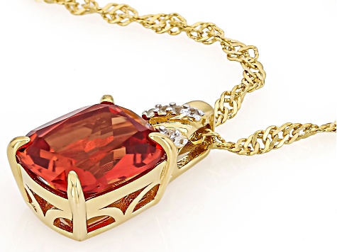 Lab Sunset Sapphire 18k Yellow Gold Over Sterling Silver Pendant with Chain 3.52ctw