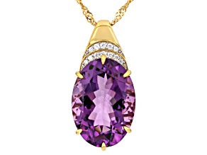 Canela Amethyst With White Zircon 18k Yellow Gold Over Sterling Silver Pendant With Chain 10.40ctw