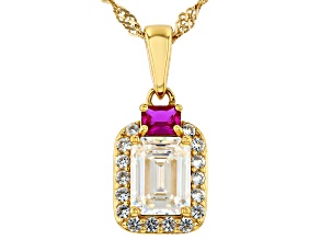 Strontium Titanate, Lab Ruby, Lab Sapphire 18k Gold Over Sterling Silver Pendant With Chain 2.67ctw
