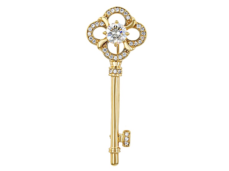 Strontium Titanate With White Zircon 18k Yellow Gold Over Sterling Silver Brooch 1.70ctw