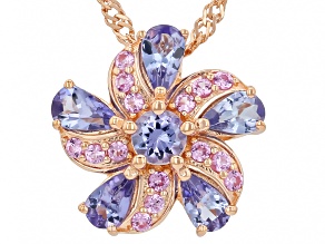 Tanzanite With Pink Lab Sapphire 18k Rose Gold Over Sterling Silver Pendant With Chain 1.38ctw