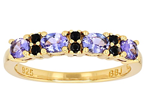 Tanzanite With Black Spinel 18k Yellow Gold Over Sterling Silver
