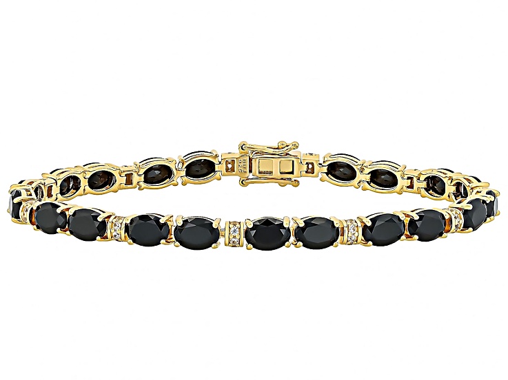 Black Spinel With White Zircon 18k Yellow Gold Over Sterling