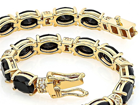 Black Spinel With White Zircon 18k Yellow Gold Over Sterling