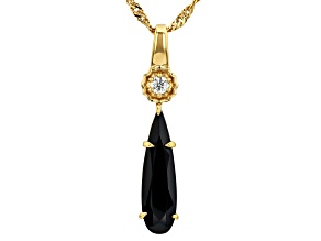 Black Spinel With Moissanite Fire® 18k Yellow Gold Over Stelring Silver Pendant With Chain 2.62ctw