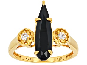 Black Spinel With Moissanite Fire® 18k Yellow Gold Over sterling Silver Ring 2.69