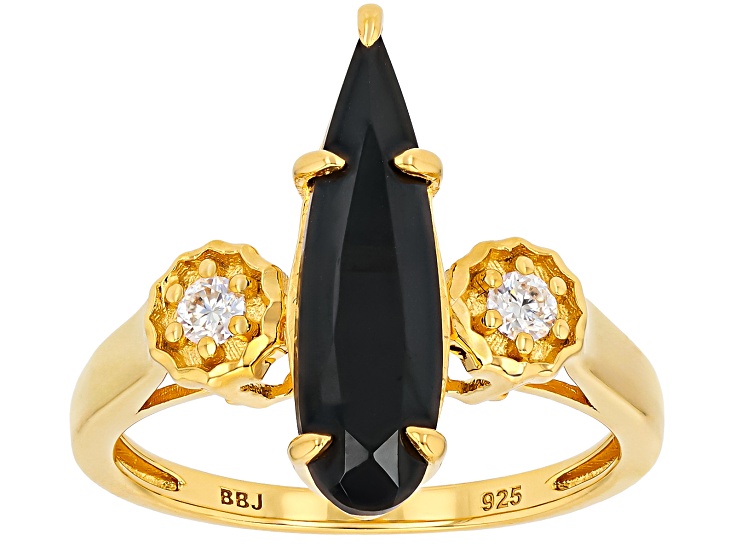 Black Spinel With Moissanite Fire® 18k Yellow Gold Over sterling Silver Ring 2.69