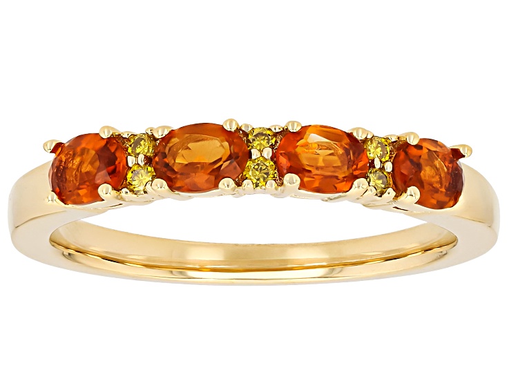 Madeira Citrine With Yellow Prazana® Lab-Grown Diamonds 18k Yellow Gold Over Silver Ring 0.60ctw
