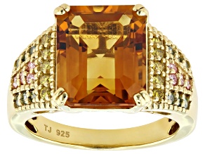 Madeira Citrine, Prazana® Multi Color Lab Grown Diamonds 18k Yellow Gold Over Silver Ring 5.39ctw