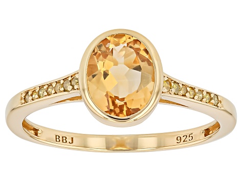 Citrine With Yellow Diamond 18k Yellow Gold Over Sterling Silver Ring 1.04ctw