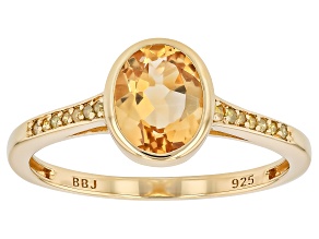 Citrine With Yellow Diamond 18k Yellow Gold Over Sterling Silver Ring 1.04ctw