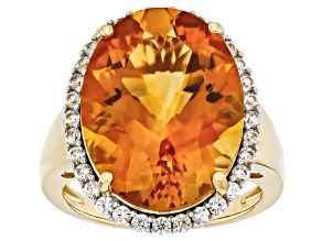 Golden Citrine With White Zircon 18k Yellow Gold Over Sterling Silver Ring 14.30ctw
