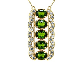 Chrome Diopside With White Zircon 18k Yellow Gold Over Sterling Silver Pendant With Chain 4.76ctw
