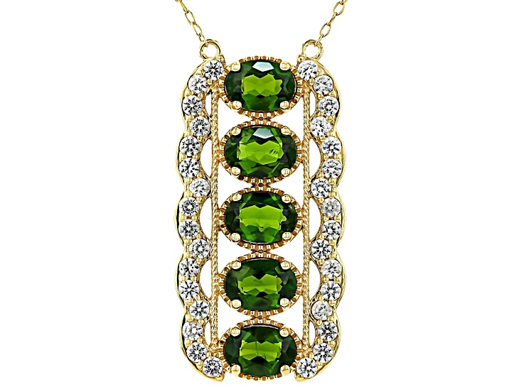 Chrome Diopside With White Zircon 18k Yellow Gold Over Sterling Silver Pendant With Chain 4.76ctw