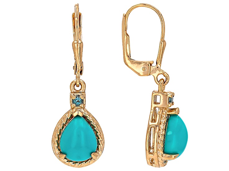 Blue Sleeping Beauty Turquoise With Swiss Blue Topaz 18k Yellow Gold Over Silver Earrings 0.08ctw