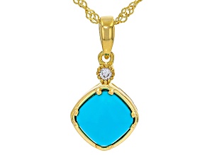 Sleeping Beauty Turquoise, Lab Diamond 18k Yellow Gold Over Silver Pendant With Chain 0.03ctw