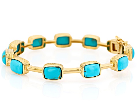 Kingman Turquoise 18k Yellow Gold Over Sterling Silver Bracelet