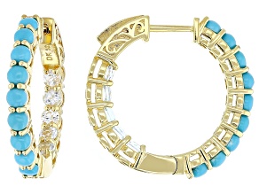 Sleeping Beauty Turquoise With Sky Blue Topaz 18k Yellow Gold Over Silver Hoop Earrings 1.19ctw