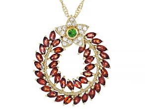 Red Garnet With Chrome Diopside & Zircon 18k Yellow Gold Over Silver Pendant With Chain 3.67ctw