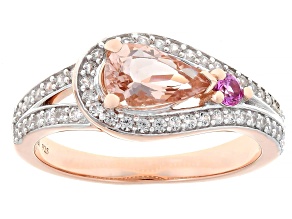 Peach Morganite 18k Rose Gold And Rhodium Over Silver Two-Tone Ring 1.20ctw