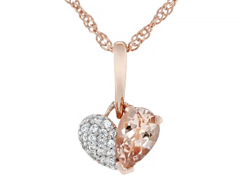 Picture of Peach Morganite 18k Rose Gold And Rhodium Over Silver Two-Tone Pendant with Chain 0.66ctw