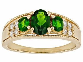 Chrome Diopside With Lab Grown Diamond 18k Yellow Gold Over Sterling Silver Ring 1.32ctw