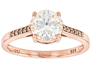 Snowflake Cut Strontium Titanate With Champagne Diamond 18k Rose Gold Over Silver Ring 2.66ctw