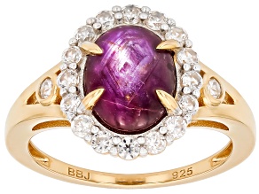 Star Ruby With White Zircon 18k Yellow Gold Over Sterling Silver Ring 0.90ctw