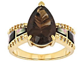 Brown Smoky Quartz 18k Yellow Gold Over Sterling Silver Ring 3.78ctw