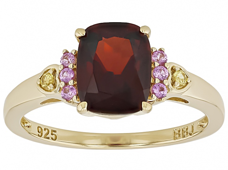 Garnet With Pink Lab Created & Yellow Lab Created Sapphire 18k Yellow Gold Over Silver Ring 2.38ctw