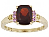 Garnet With Pink Lab Created & Yellow Lab Created Sapphire 18k Yellow Gold Over Silver Ring 2.38ctw